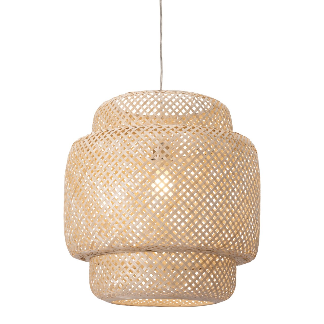 Modern Home 135.5&#x22; Beige and Silver Woven Bamboo Adjustable Ceiling Light Fixture